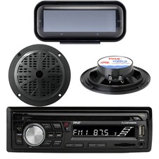 Pyle Bluetooth Marine Radio MP3/USB CD AM/FM Cover, 2x 5.25'' 2 Way Speakers