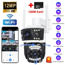 3Lens HD 12MP WiFi IP Camera Wireless Outdoor CCTV PTZ Home Security IR Cam V380
