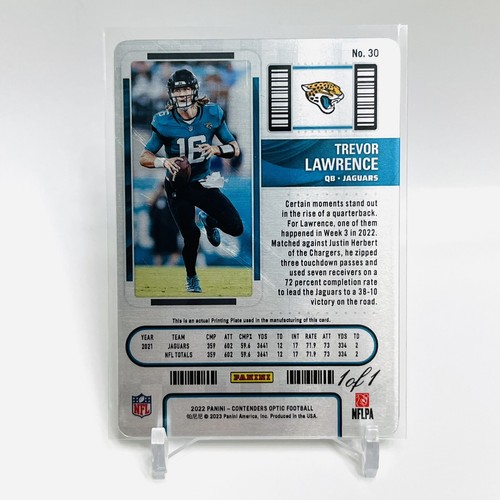 2022 Contenders Optic #30 Trevor Lawrence Season Ticket 1/1 Black Printing Plate - Picture 2 of 2