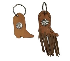 BOOT KEYCHAIN Handmade Genuine LEATHER Key RING FOB /Silver Concho or Fringe NEW