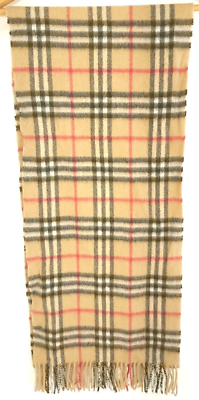 Vintage Burberrys Scarf 100% Cashmere England Nova Check Fringed