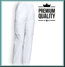 Ladies White Healthcare Workwear Trousers Elasticated Nurse Salon Scrub Medical