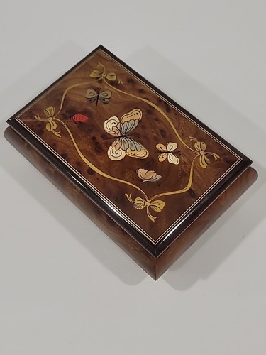 Reuge Inlaid Vintage Wooden Musical Butterfly Kisses Jewelry Music Box 6"x4" - 第 5/22 張圖片