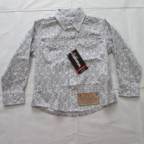 Wrangler 20X Boy's Long Sleeve Classic Fit Print Snap Western Shirt White/Grey - Picture 2 of 8