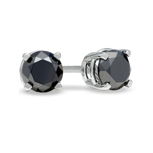AAA 1Carat Round Black Diamond Stud Earring In White Gold For Women - Picture 2 of 8
