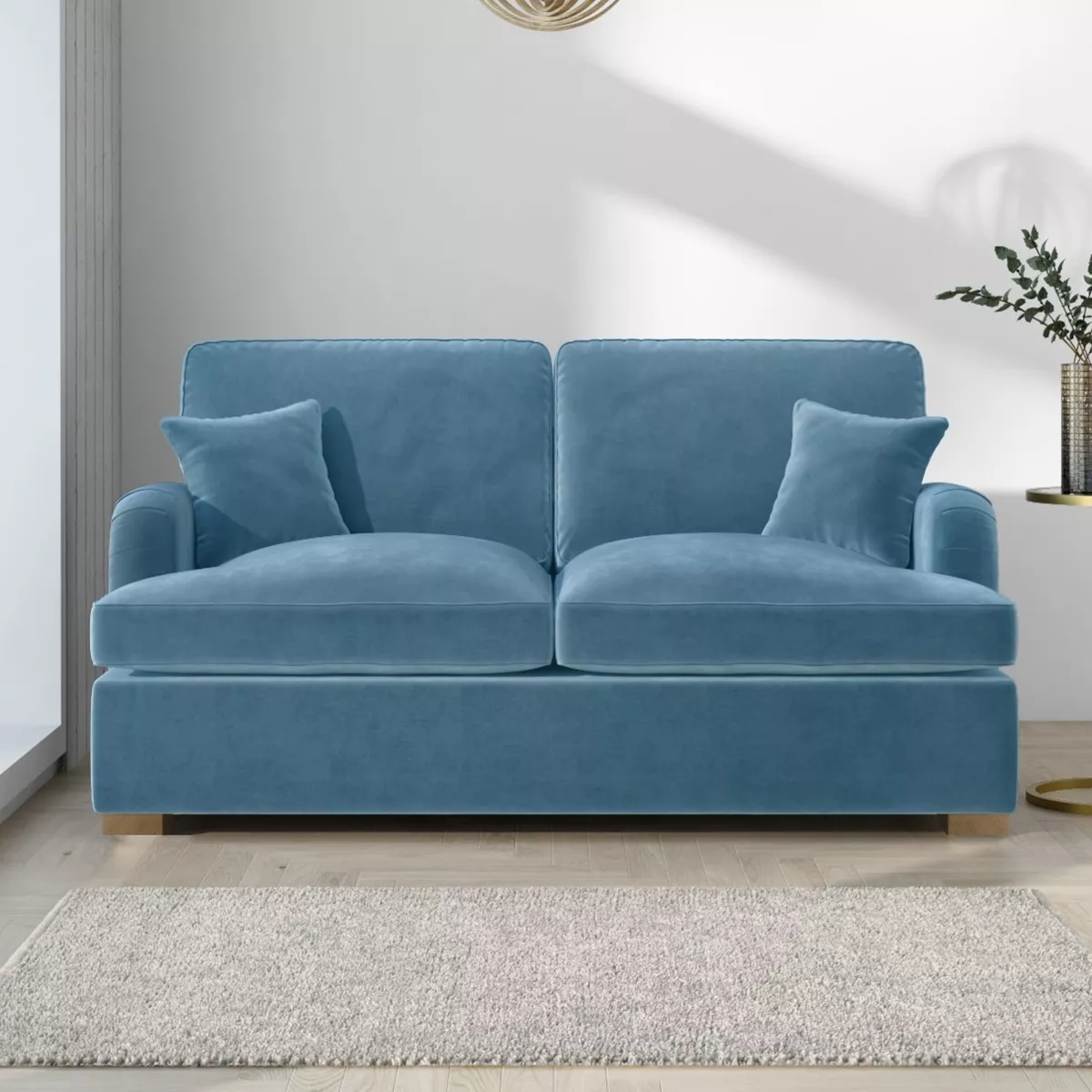 Light Blue Velvet Sofa Bed 2 Seater