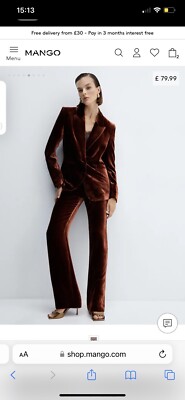 Mango Velvet Burnt Orange Suit Trousers UK