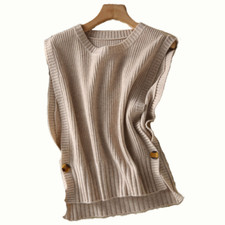 Gilet Da Donna In Maglia Senza Maniche Jumper Maglione A Collo A Giro