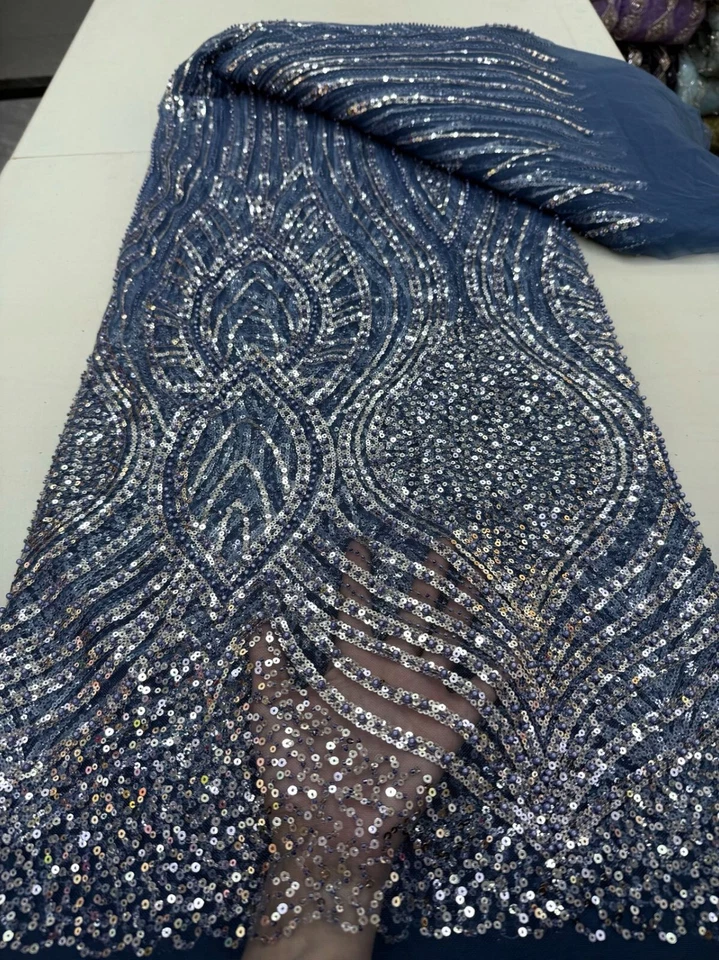 YQOINFKS Novia Cuentas Mujeres Nuevo Lentejuelas Tela Tul Encaje Bordado Malla 5 Yardas Foto 4 de 4