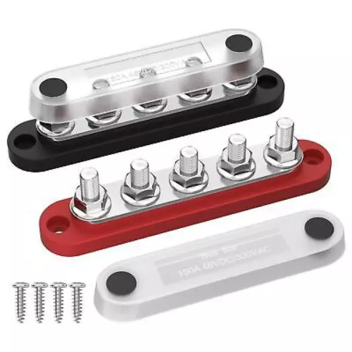 Power Distribution Block with Cover Mini 5 x 1/4" Studs Bus Bar Terminal Block