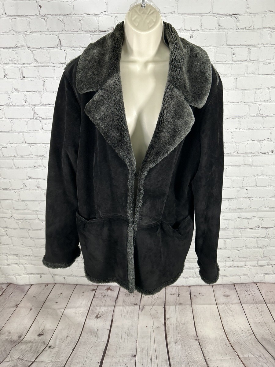 ジャケット・アウター OLD ITALY Suede Leather jacket black PARADOX Black Suede 100% Leather Faux Fur Lined Coat Jacket