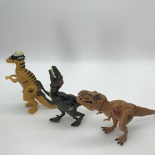Jurassic World Dinosaurs Lot of 3 Bashers Biters Raptor, T-Rex, Pachy Figures