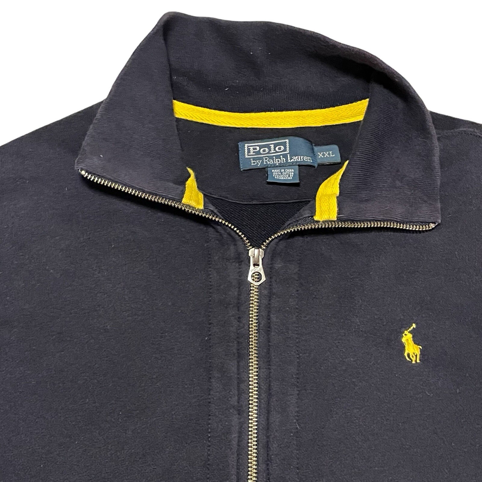 Polo Vintage Ralph Lauren Felpa Uomo XXL Navy Giacca Cerniera Piena Pony Giallo