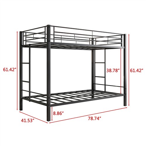 Twin Over Twin Bunk Bed Heavy Duty Metal Twin Size Bed Frame with 2 Ladders - Picture 8 of 9