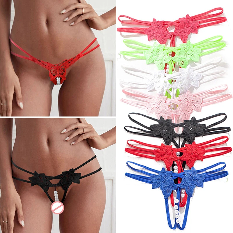 Womens Sexy Open Crotch Pearl Thong Black at Rs 499/piece