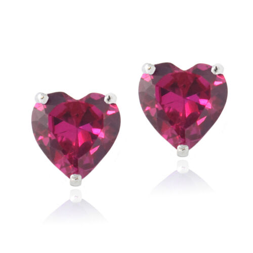 Sterling Silver Created Pink Sapphire 7mm Heart Stud Earrings - Picture 1 of 3