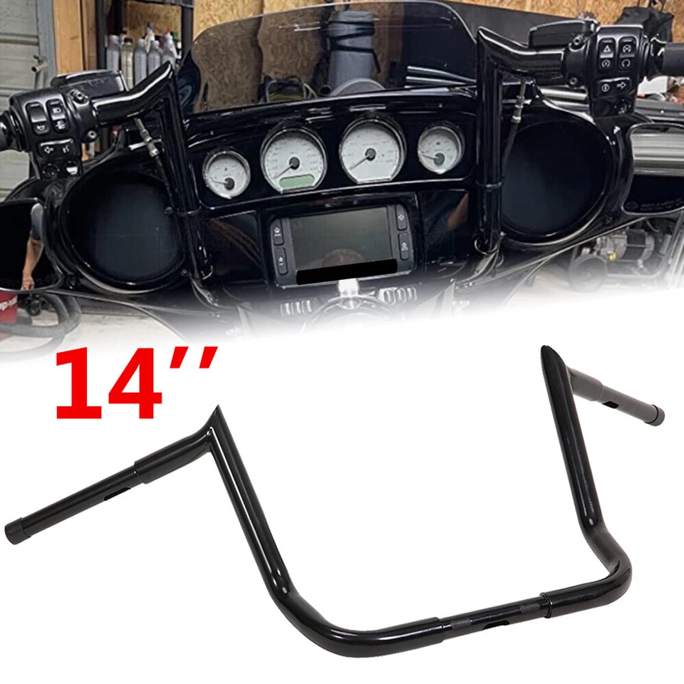 14" Rise Meathook Fat Z Bar Chizeled Ape Hanger Handlebar For Harley Road Glide - Image 3 of 4