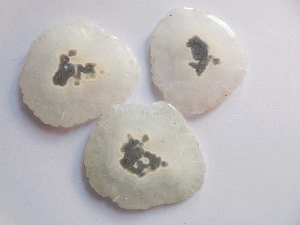 3 Piezas Druzy Rebanada Suelta Ágata Piedra Preciosa Blanco Natural Cabujón Raro Mm Geoda Foto 3 de 4