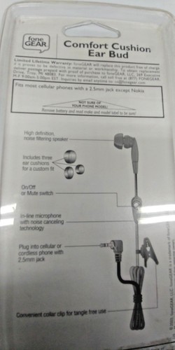 New Fone Gear 00378, Comfort Cushion Ear Bud, 2.5mm Jack, Fits Most Cell Phones - Picture 6 of 7
