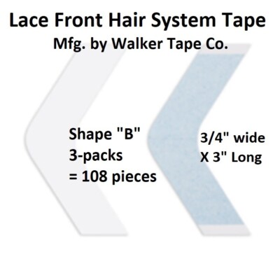 Lace Front Hair System Tape By Walker Tape Shape B 3-Pack = 108 pcs