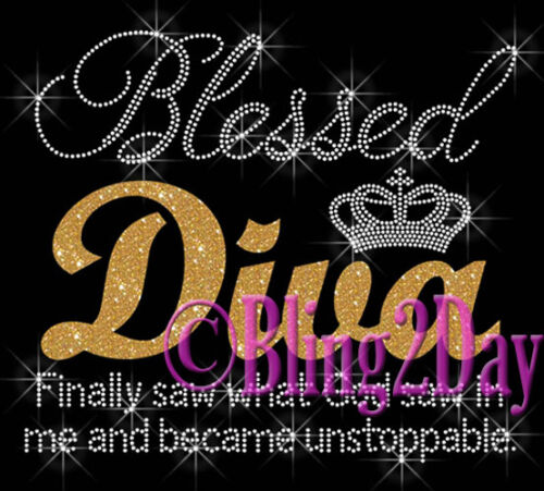 Blessed DIVA - Vinile Glitter - T-shirt strass ferro su strada - camicia fai da te cristiana - Foto 1 di 5