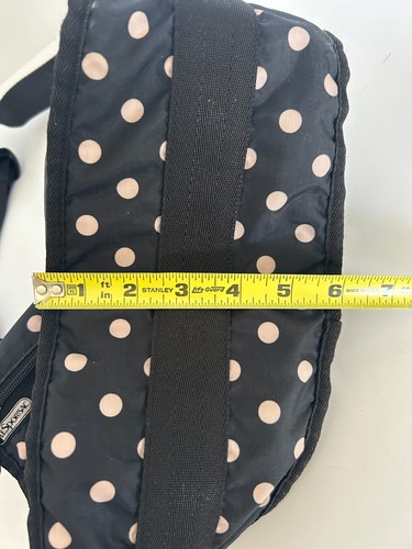 Le Sportsac crossbody bag, big beige polkadots on black background, medium size - Picture 8 of 11