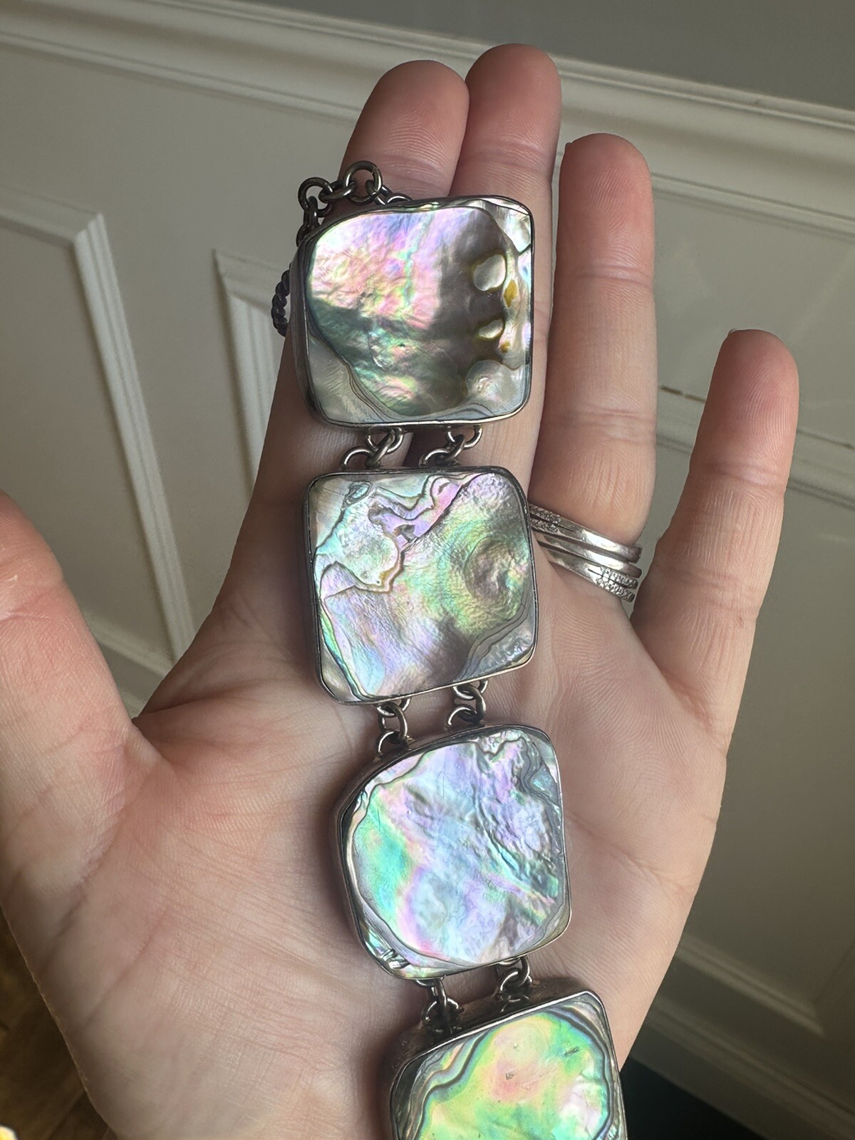 STERLING SILVER 925 ABALONE SHELL 8" TOGGLE BRACE… - image 4