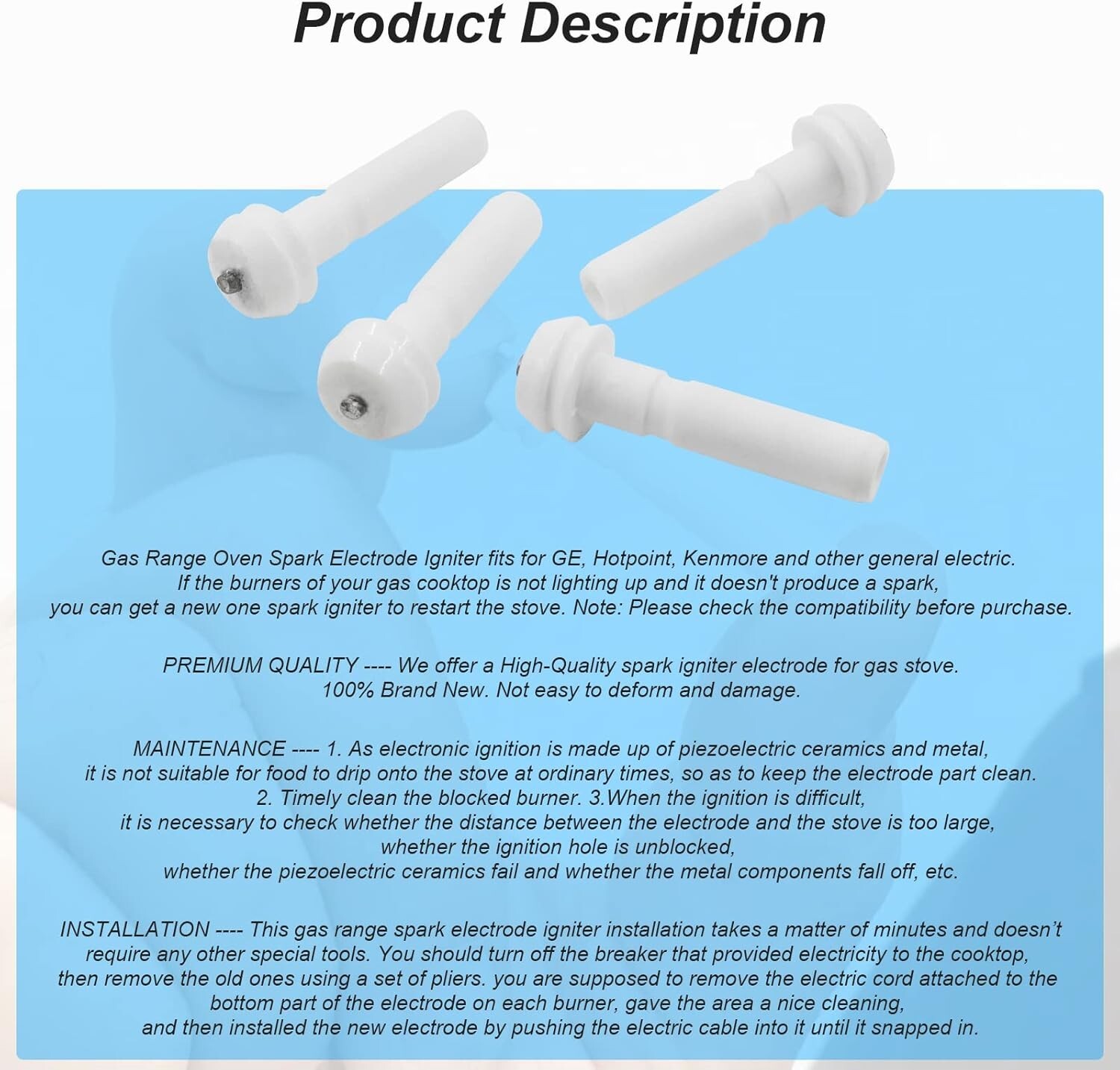 4 Pack Oven Electrode Igniters - GE & Kenmore Compatibility, Metal Alloy Design