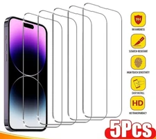 5X Tempered Glass For iPhone 16,15..6 Pro, Pro Max, Screen Protector,