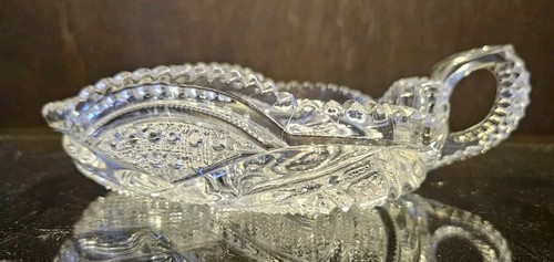 Vintage Beautiful Crystal Cut Glass Clear Nappy/Candy Dish w/ Handle - Picture 2 of 9
