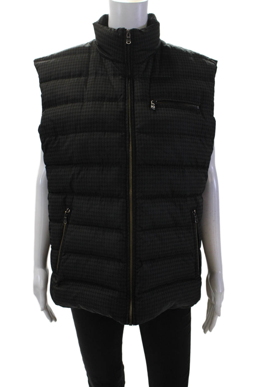 Michael Kors Womens Houndstooth Print Zippered Puffer Vest Gray Size L
