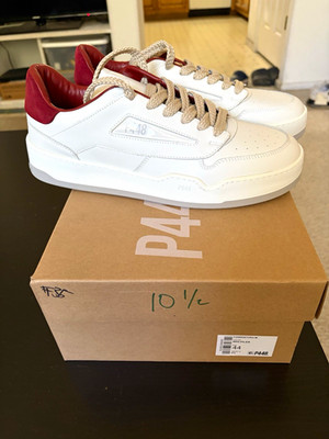 P448 Men s Low Top Lace-Up Athletic Sneakers White/Red Solid Casual US 10.5