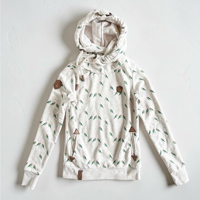 NAKETANO Bird Graphic Hoodie Cowl Neck Pullover Jacket Sweatshirt Women's M