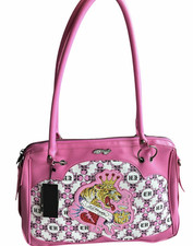 ED HARDY Pink TIGER Rhinestone SKULL Tattoo LOGO Shoulder SATCHEL Tote BAG NWT