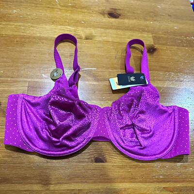 Wacoal Back Appeal 38DD Purple Polka Dot Mesh Underwire Bra Adjustable Straps
