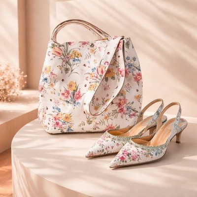 Alba Moda Sandalen 39 Weiß Leder Gold Absatz 9cm + Tasche Elegant Set