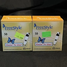 Free Style Blood Glucose Test Strips By Abbott - 50 Count - Lot Of 2 Boxes