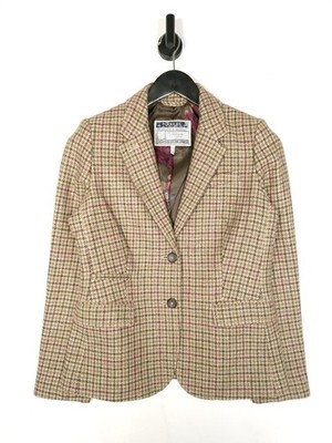 Joules Portman Tweed Blazer Size UK 12 Women's Beige Dogtooth Countrywear Wool