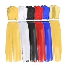Women Outfit Rhythmic 2 Piece Lyrical Dancewear Latin Pants Modern Sleeveless
