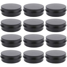 12 Pack 2 oz Aluminum Tin Jar 60 ml Round Refillable Containers,Black Aluminu...