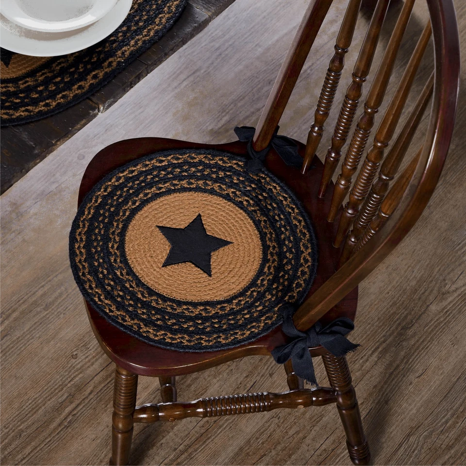 Country 15 in Star Chair Pad Black Farmhouse Jute Kitchen Table Decor VHC Brands - Image 2 of 4