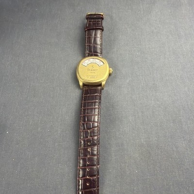 Stauer 1930 Automatic 21-Jewel Gold Dial Brown Leather Strap Wristwatch