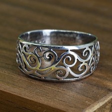 Size 8, Sterling silver handmade ring, southwestern, 925 filigree swirl band