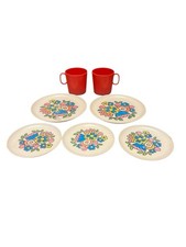 CHILTON Plastic Children Play Kitchen VTG 60s MCM Plates Cup Retro Floral Toys