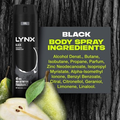 Lynx XXL Black Body Spray 250ml 6 Pack Mens Deodorant 48H Pear