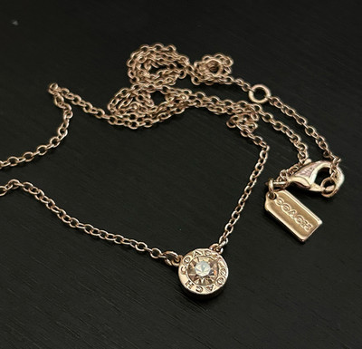 COACH Pendant Necklace Open Circle Crystal Rose Gold Tone F54514 Delicate 16-18''