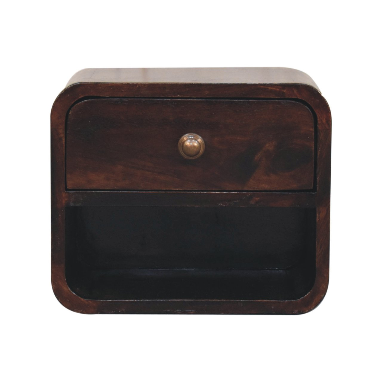 Artisan Furniture California Walnut Single Drawer Single Shelf Solid Wood Mini Curved Bedside Table - Image 2
