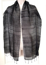 Women s 100 Silk Scarf Vintage Oblong 65" x 13.5 Black R3-O18-5