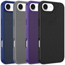 For iPhone 16e Phone Case Carbon Fiber Texture Skin-feel Built-in Magnetic Cover