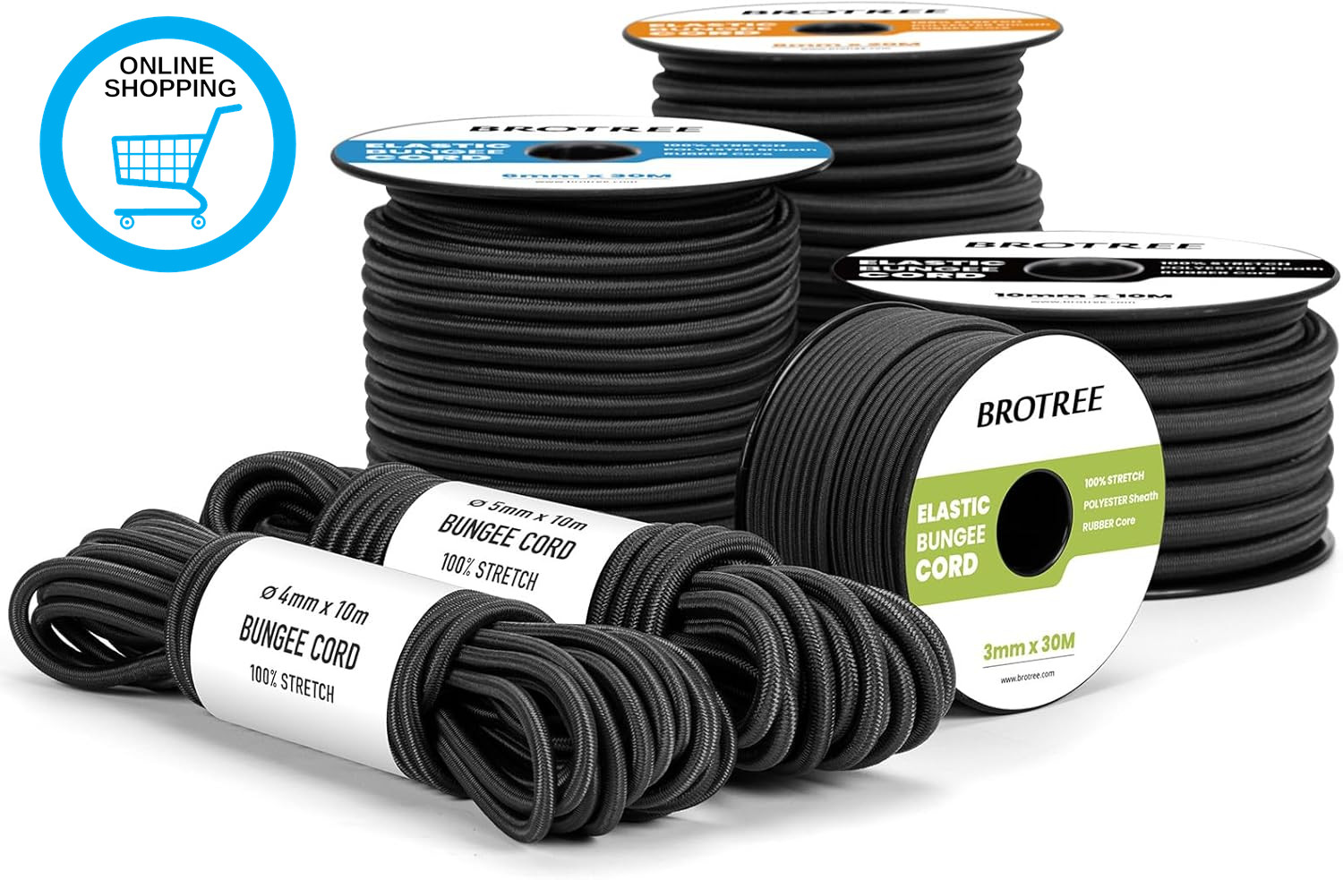 Bungee Cord Elastic Shock Cord 4Mm X 10M Bungee Rope Heavy Duty for Trailer, Tar
